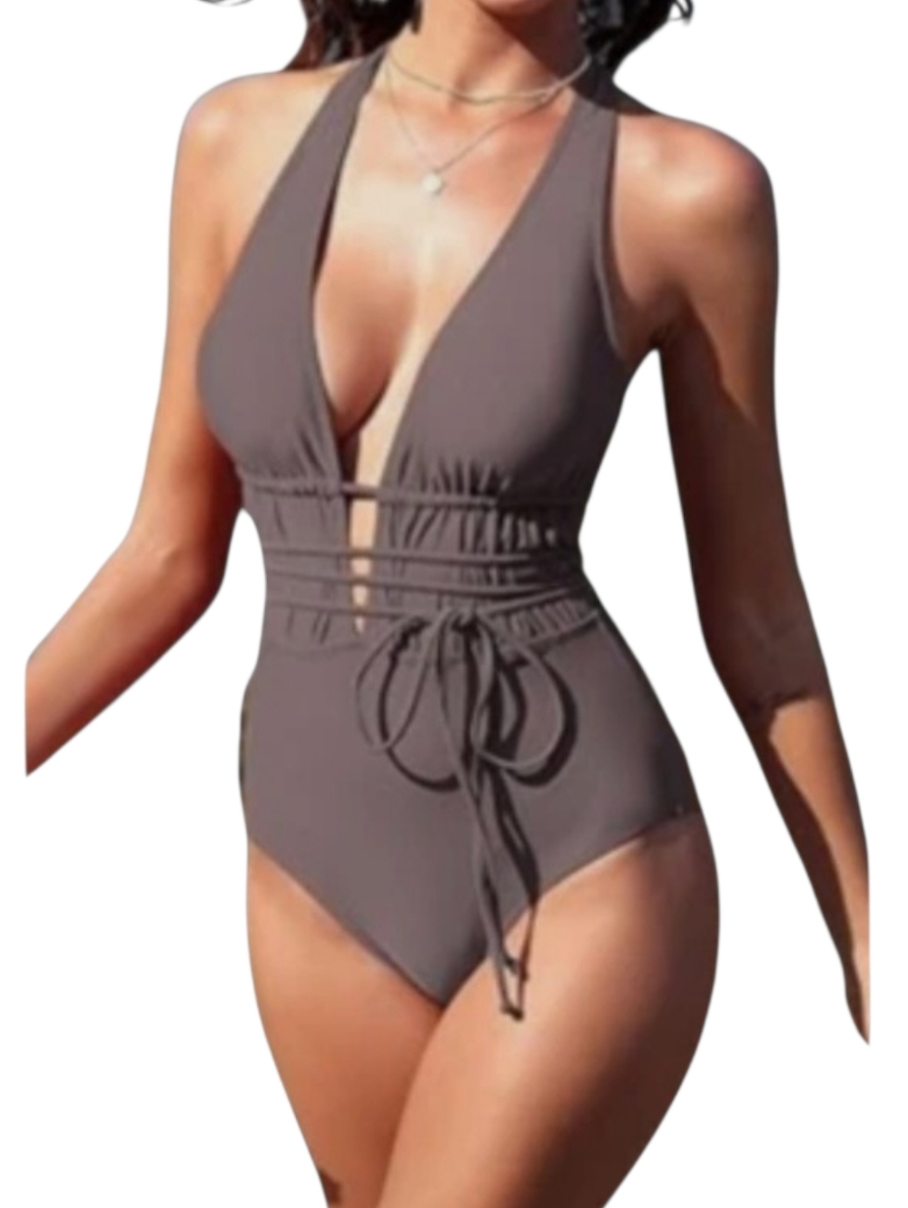Zaful Mauve Halter Tie One-Piece Swimsuit
